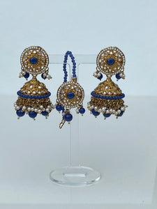 Aleena Earrings & Tikka set  - Blue