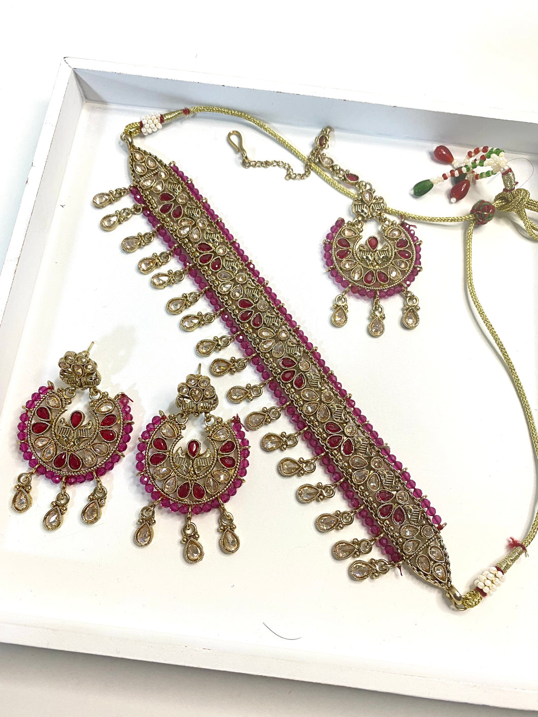 ANTIQUE GOLD 'NOOR' NECKLACE SET - RUBY