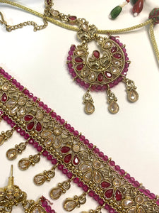 ANTIQUE GOLD 'NOOR' NECKLACE SET - RUBY