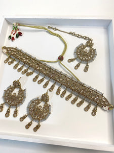 ANTIQUE GOLD 'NOOR' NECKLACE SET - GREY