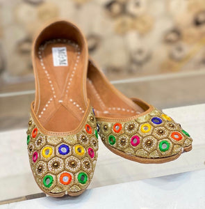 Punjabi Jutti GOLD with Multi Colour Thread work