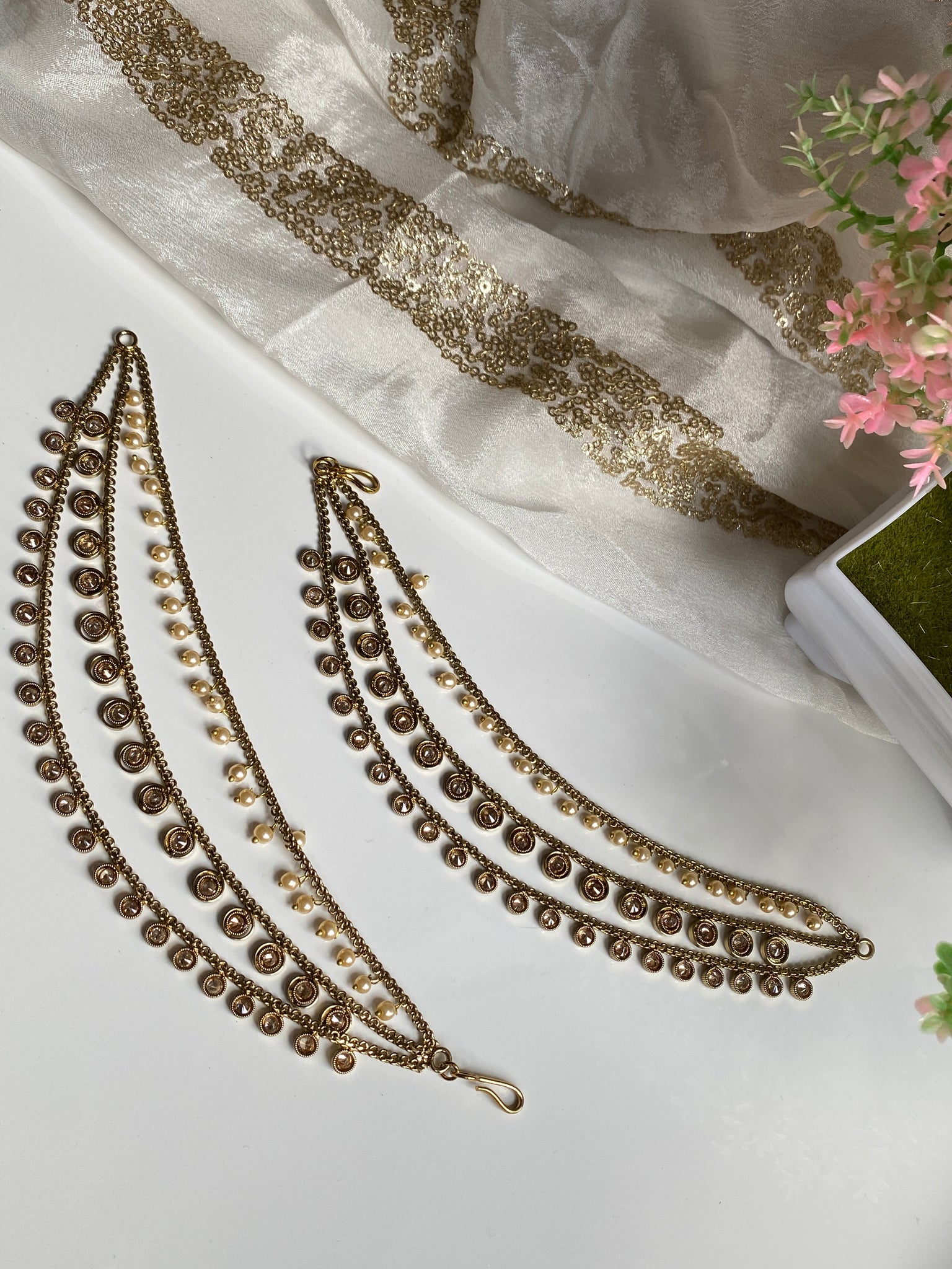Gold Jhumka Indian Ear Chain, Pearl Sahare Kaan Chain, Indian Jewelry,  Pakistani Jewelry, Bahubali Indian Earrings, Hair Accessories - Etsy