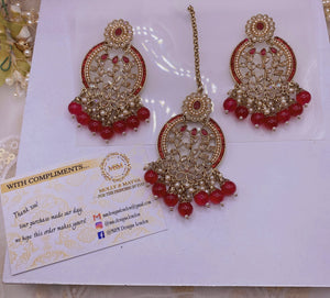 Rupali Earrings & Tikka Set - Ruby