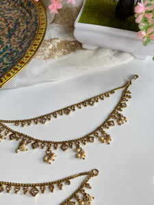 Double Layer Ear Chain/Sahare/Pearl kaan chain/Earring support chain/Indian Jewelry/Pakistani Jewelry/Bahubali Eaarrings/Kaan sahara /hair accessories