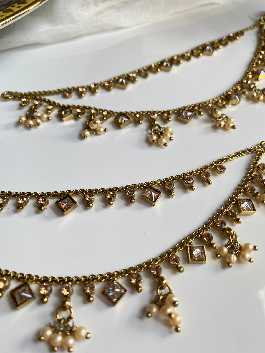 Double Layer Ear Chain/Sahare/Pearl kaan chain/Earring support chain/I ...