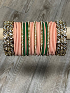 PEACH AND GREEN BANGLE SET