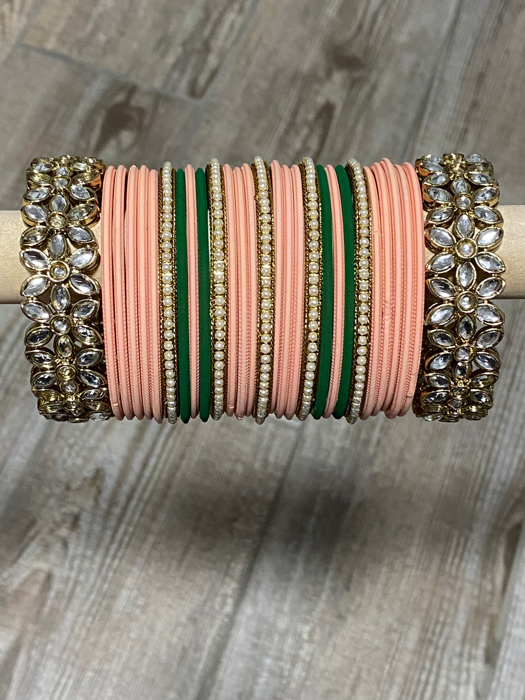 PEACH AND GREEN BANGLE SET